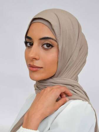 1pc Soft Solid Color Jersey Hijab, Silk Blend Scarf, Muslim Headscarf For Dress