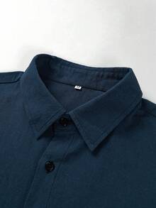 GloMan 男士藏蓝色两件套，舒适透气，100% 纯棉素色短袖衬衫搭配弹力腰短裤，夏季透气套装，适合海滩度假、日常穿着、街头休闲、周末出游、社交聚会等场合。圣诞节和新年送给男友或丈夫的礼物。 - 藏蓝色 - 查看 5