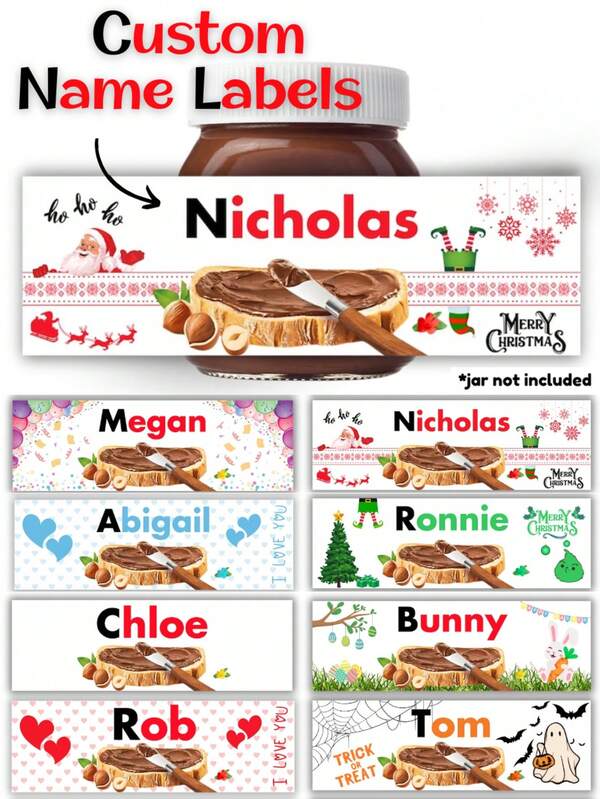 1/2/4/8pcs Available, Personalised Chocolate Spread Label Sticker Custom Name Birthday Gift Easter Treat Party Favor Vinyl Glossy Adhesive Novelty Present, Anniversary, Party Decor For Gatherings And Celebrations, Chocolate Lovers – A Deliciously Personal Surprise.Valentine's Day Gift, Wedding Gifts, Wedding Accessories, BridemaidsGift, Christmas Gift, Christmas Decor, Thanksgiving Gift, New Year Gift, Party Decor,Sports & Outdoor,Season Picks,Graphic Print