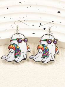 1 par de aretes acrílicos con diseño de fantasma y arcoíris de Halloween, adecuados para vacaciones y celebraciones festivas