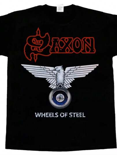 Saxon Wheels Of Steel '80 Short Long Men Women Short Sleeve Black T-Shirt Cotton High Quality High Weight Ins Y2k Hot Sell Top Camisetas