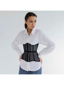 1pc Women's Mesh Shaping Corset Top, Casual Slim Fit Waist Trainer For Daily Wear Halloween Costume - Black - View 3