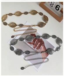 Women Belts Western-Concho-Belt-Women Cowgirl-Metal-Belts Boho Silver Vintage Turquoise Chain Belt For Dress Jeans - 古銅色 - 查看 5