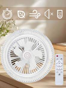 26cm Remote Control Ceiling Fan Light, 30W 3-Speed, 3 Color Temperatures (3000K-6500K) Dimmable LED Bulb, Screw-In Ceiling Fan, 360° Rotation Mini Ceiling Fan, E27 Socket, Suitable For Bedroom, Kitchen, Closet, Wireless Mini Ceiling Fan Light - White, Upgraded Crystal Lampshade And Aroma Function - one-size - View 2
