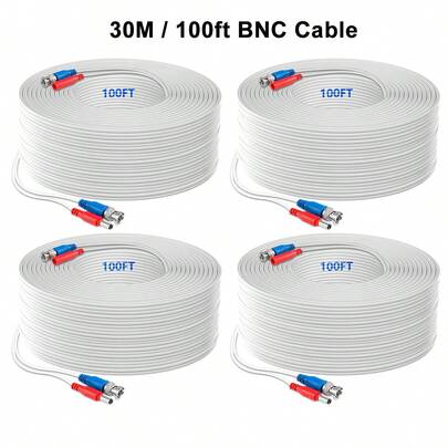sansco 4 Pack 100ft / 30m All-In-One Video Power Cables, Security Camera Cable BNC Extension Surveillance Wire Cord For CCTV Security DVR System Installation