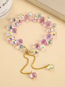 Fashion Colorful Imitation Crystal Bracelet For Women Girls Exquisite Sparkling Stone Beads Rope Chain Strand Bracelets Jewelry - Pink - View 6