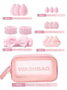 50件套化妆刷套装，化妆刷和海绵套装，美妆工具套装，混合化妆美妆工具，包括：25支化妆刷、1个化妆包、5个美妆蛋、5个粉扑、5个迷你美妆蛋、5个迷你指套粉扑、1个发带、2个腕带、1个清洁工具、化妆刷套装、化妆刷套装、化妆刷套装、完整化妆套装、化妆刷套装、化妆刷套装、化妆礼品套装、套装、赠品、专业化妆刷、完整化妆套装 - 粉色 - 查看 19
