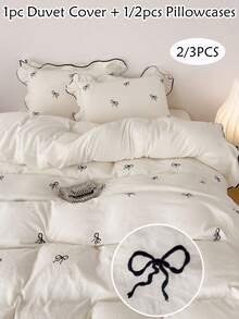 2/3 pièces Set de couette en polyester avec broderie papillon blanc, double volant, parure de lit vintage mignonne pour toutes les saisons, couette respirante et douce (1 couette + 1/2 taie d'oreiller, rembourrage non inclus)