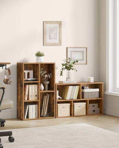 VASAGLE Bibliothèque, Étagère, Meuble de Rangement avec 5 Compartiments, Étagère sur Pied, Bibliothèque Cubique, pour Salon, Bureau, Salle à Manger, Marron Rustique