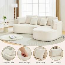 106" Curved Sectional Sofa With Throw Pillows, 4 Seater Luxury Chenille Cloud Modular Couch With Deep Seat,Boneless Compression Sofa For Modern Living Room, Office And Apartment - 米色 - 查看 4