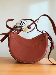 Elegant Ladies' Bag Made Of High-Quality Cowhide Leather – Half-Moon Shape – Stylish Shoulder Bag In Various Colors – Perfect For Everyday Use And Special Occasions – Model Images Are For Illustrative Purposes Only. - 黑櫻桃色 - 查看 3