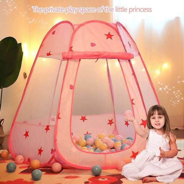 Tenda infantil hexagonal rosa, Tenda de princesa para áreas internas/externas com cerca e piscina de bolinhas, Tenda dobrável (sem bolas) para bebês, Castelo de conto de fadas, Casinha de brincar para meninos e meninas, Brinquedos para bebês, Artigos para bebês, Tenda infantil para áreas externas de verão, Presente de aniversário infantil, Brinquedos infantis