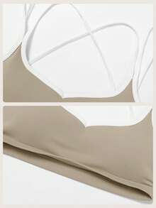 MFVIM Women's Linen Contrast Color Bra And Yoga Pants Set - White Trim Cute Backless | Tight And Breathable, Suitable For Yoga, Fitness And Outdoor Sports - Light Grey - View 9