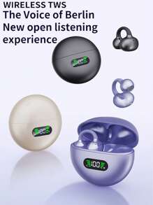 LED Display Battery Level Open-Ear Headphones, Protective Sound Output No Leakage, Long-Wearing Non-Ear Injury, Open-Ear Sports No Dropping Wireless Bluetooth Clip-On Earphones Support Voice Calls