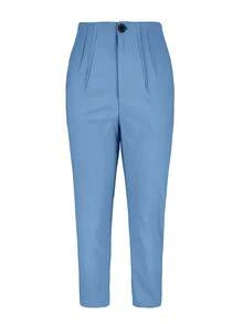 Plus Size Women Solid Color Slim Fit Casual Pants, Suitable For Commuting And Daily Wear Spring - Blue - View 3