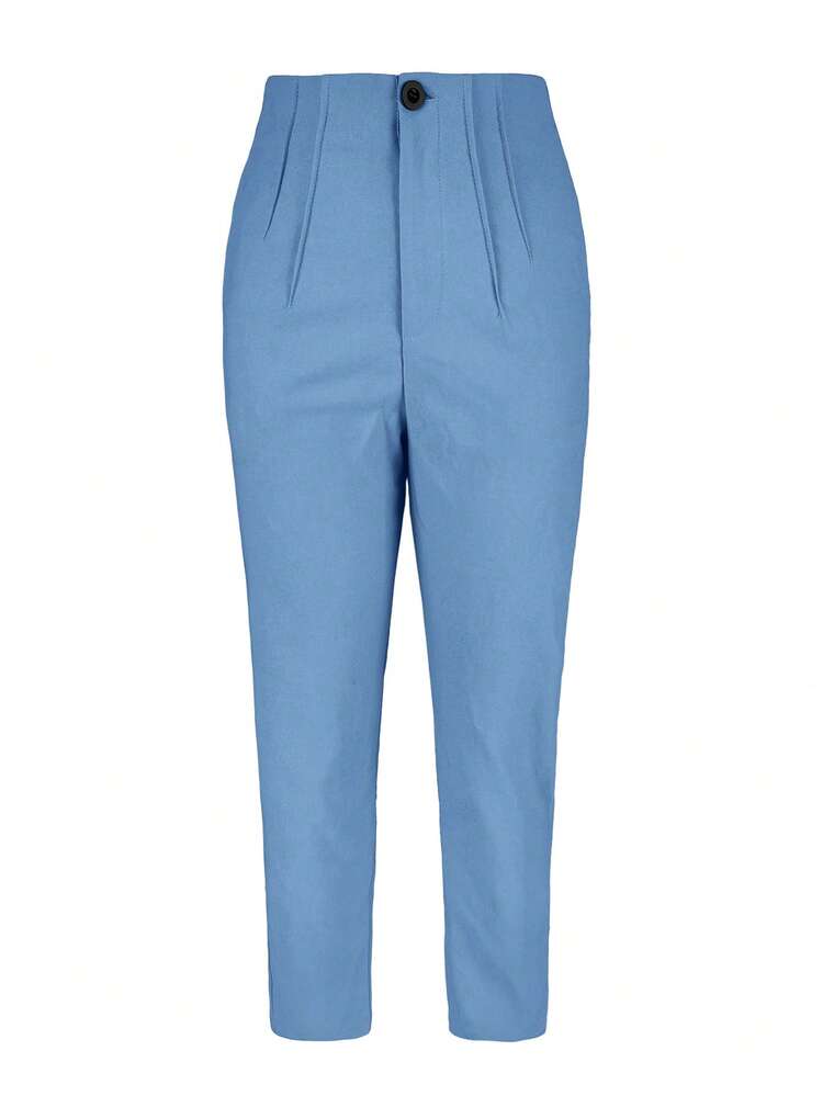 Pantalones casuales de unicolor con ajuste ceñido para mujer de talla grande, adecuados para ir al trabajo y uso diario en primavera - Azul - Añade 3