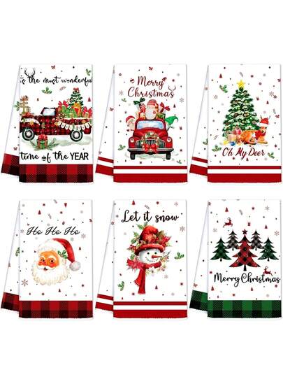 Conjunto de Panos de Prato e Toalhas de Cozinha Natalinas, 40x60cm | Com Desenhos de Papai Noel, Árvore, Boneco de Neve e Caminhão - Presente de Inverno para Decoração de Festas, Panos de Prato e Toalhas de Mão, Presentes Originais para Decoração de Natal