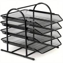 Shoze Mesh Desk Organiser 4 Tier Letter Tray Stackable Mesh File Holder Office A4 Filing Desktop Document Storage For Home Office (Black) - 4 Tiers (31.5x30x29cm) - View 1