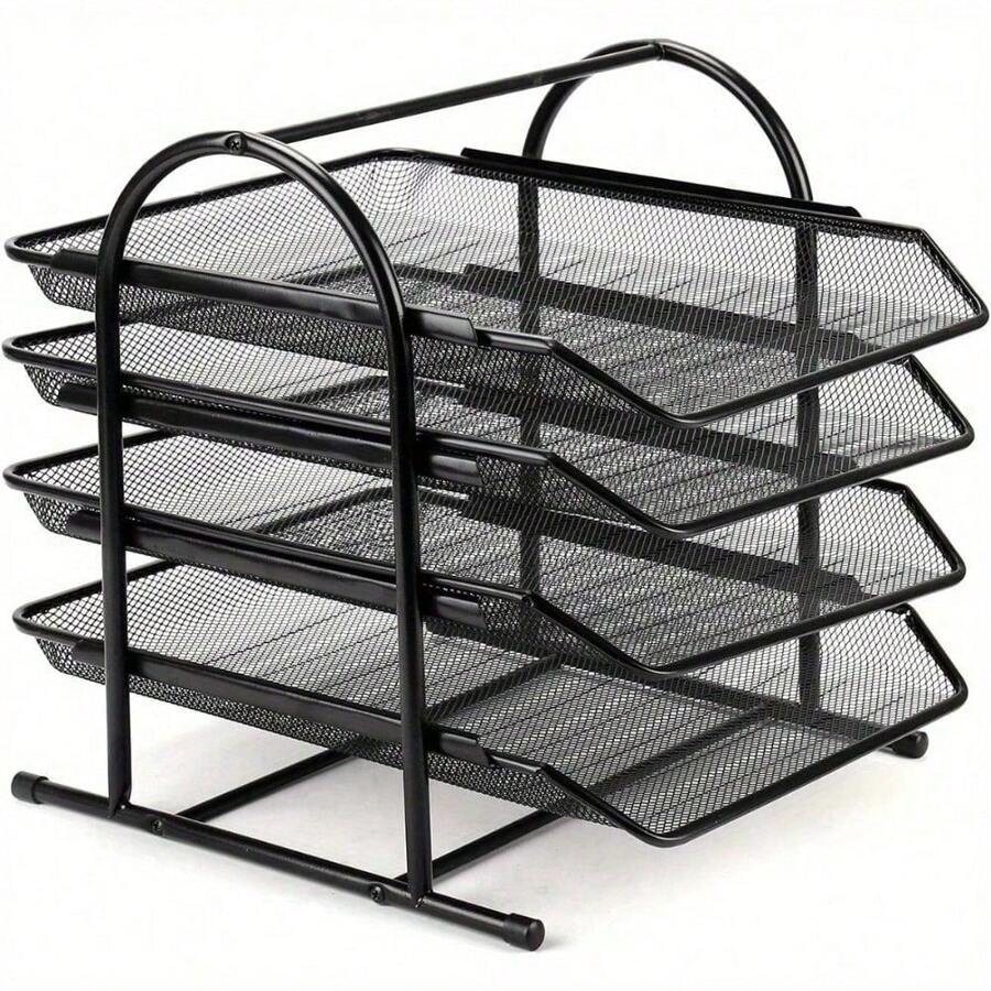 Shoze Mesh Desk Organiser 4 Tier Letter Tray Stackable Mesh File Holder Office A4 Filing Desktop Document Storage For Home Office (Black) - 4 Tiers (31.5x30x29cm) - View 1