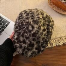 Y2k Retro Leopard Pattern Forward Hat Autumn/Winter Hat Show Face Small Spicy Girl Style Beret Outdoor Travel Daily Leisure Versatile - MM2210深灰 - 查看 7