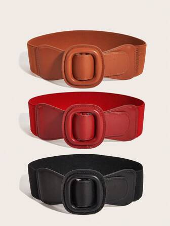 1pc Women's Elastic Waist Belt, European And American Style Adjustable Waist Band With Square Buckle, Fashion Waist Cincher For Dresses And Long Tops