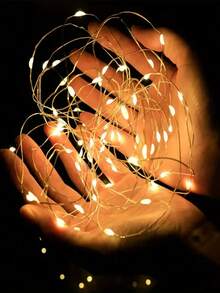1 String Of Led Fairy Lights, Warm Color, Battery-Powered Copper Wire String Lights, Suitable For Gift, Bedroom, Christmas, Party, Wedding, Centerpiece, Halloween, Bouquet, Yard Decoration, 1m/3m/5m (Batteries Not Included) - 暖光 - 查看 5