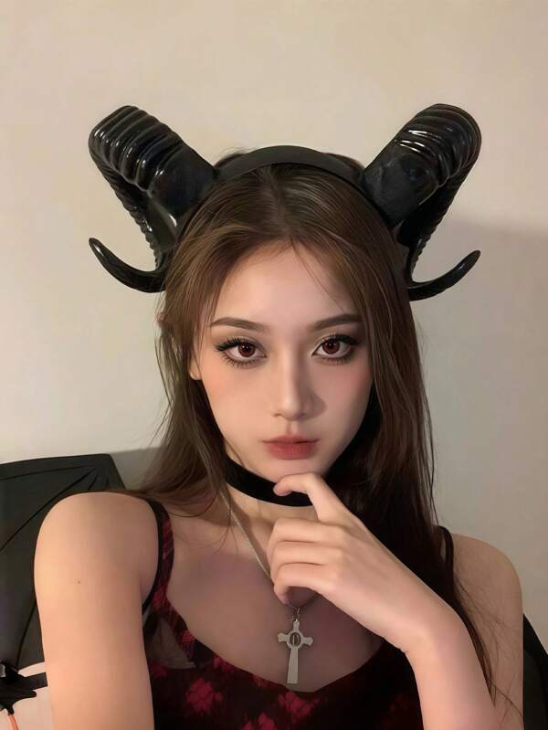 1pc Animal Print Dark Demon Horn Goat Horn Headband, Suitable For Party Cosplay Hair Accessory, Hair Band, Makeup, Hair Hoop, Hair Accessories, Hairband For Women, Home Beauty Women Accessory Gifts ,Costume