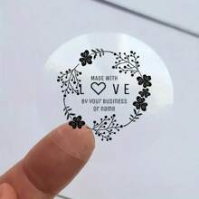 Custom Clear Plastic Stickers With Black Print - Personalized Handmade Lavender Wreath Decals - 50-Pack Adhesive Labels With Love By Your Name