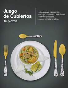 ANDROMEDA INC Juego de Cubierto Acabado Tipo Marmol Acero Inoxidable 16 Piezas - Dorado - Ver 6