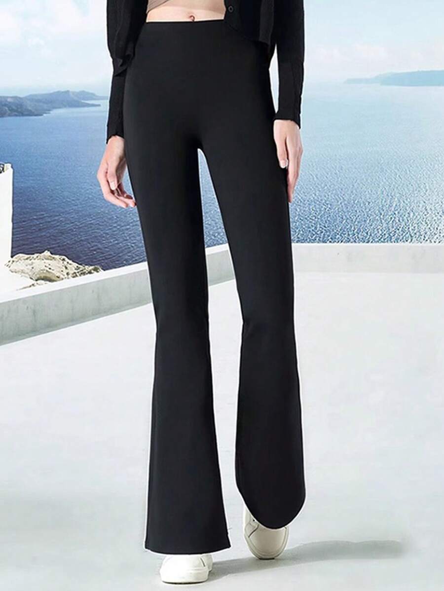 CAMEL CROWN 女士高腰喇叭裤，保暖显瘦，秋冬季休闲裤 - 幻影黑 - 查看 1