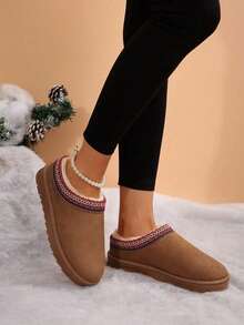 Botas de nieve tipo slip-on para mujer con forro térmico, suela gruesa, de caña corta, versátiles para otoño e invierno, antideslizantes, cálidas, lavables, con suela suave para interior y exterior - Camel - Ver 8