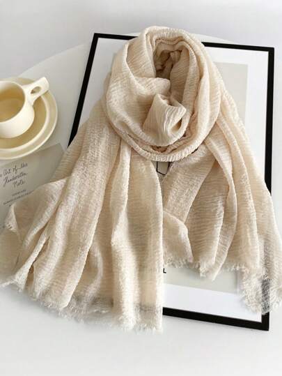 1 Piece Solid-Colored Linen Scarf For Women, Vintage Single-Color Medium-Length Scarf, Decorative Long Shawl