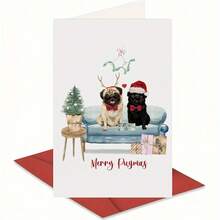 1pc Funny And Unique Christmas Card, Pug Dog Greeting Card, Christmas Card, Merry Pugmas, Suitable For Christmas, Christmas Eve, Holiday Celebration Occasion, Santa Claus Greeting Card, Christmas Gift For Family, Friends, Coworkers, Christmas Card - Multicolor - View 3