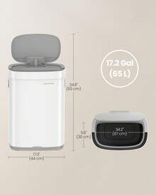 SONGMICS Kitchen Trash Can, 17.2-Gallon Motion Sensor Garbage Can, Stainless Steel Trash Bin With Ozone Odor Control, Stay-Open Feature - White - View 5