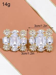 1 Pair Silver Square Crystal Rhinestone Clip-On Earrings