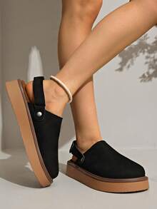 Women's Spring New Round Toe Thick Sole Comfortable Slip-On Casual Fashion Mules - Black - View 4