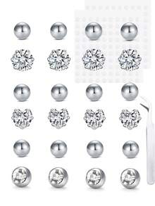 AVYRING 20Pcs Fake Belly Piercing Cubic Zirconia Belly Button Rings Ear Lip Eyebrow Nose Studs Fake Piercing Jewelry - Multicolor - View 12