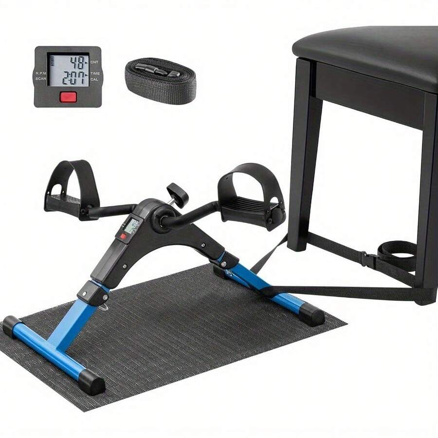 Shoze Mini Exercise Bike, Pedal Exerciser With LCD Display, Leg Exercise Machine, Portable Folding Trainer Adjustable Resistance Fitness Exercise Equipment With Non-Slip Mat And Fixed Strap - Blue - View 1