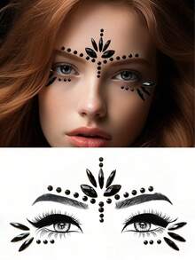 Colorful Face Gems Makeup Stickers, Waterproof Long-Lasting Faux Rhinestones For Masquerade, Holiday, Party, Y2K,Concert Look - Black - View 11