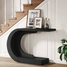 Tribesigns Wood C-Shaped Console Table For Entryway, 43.3" Modern Hallway Entryway Table For Living Room, Entrance, Foyer, Easy Assembly, Black - Black - View 9