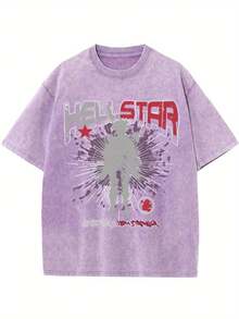 100% Pure Cotton  STRR Double-Sided Printed T-Shirt - Soft, Breathable, And Comfortable For Casual Wear - 紫色 - 查看 3