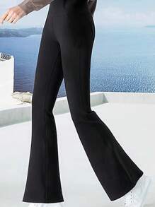 CAMEL CROWN 女士高腰喇叭裤，保暖显瘦，秋冬季休闲裤 - 幻影黑 - 查看 2