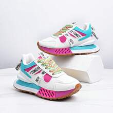 Giày nữ Xuân/Thu 2025, Giày thể thao đế dày buộc dây mũi tròn, Giày thể thao chunky thời trang, Giày thể thao cổ cao nhiều màu sắc, Giày thể thao retro, Giày chạy bộ phong cách sinh viên phối màu. - Hồng - Xem 8