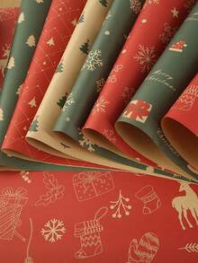 4Pcs Kraft Christmas Wrapping Paper - 29.1" X 19.7" Cartoon Gift Wrapping Paper Red, Green, And Yellow Tissue Paper - Christmas Decorations, Gifts For Men And Women, Party Favors