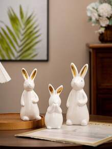 1pc White Ceramic Rabbit Figurine, Suitable For Desk, Home Decor, Office, Bookshelf, TV Stand, Available In Multiple Sizes - White - View 5