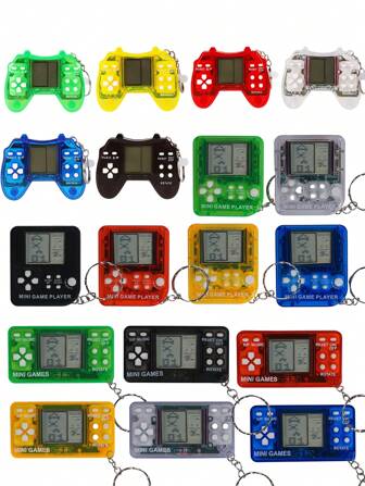Miniatura con forma de mando de juego retro, juguete para aliviar el estrés, con 26 juegos clásicos incorporados (cubos, desafío de memoria, disparos y otros juegos), llavero, juguete para aliviar el estrés, máquina de juego electrónica de estilo retro clásico para resolver puzzles, para regalo de Halloween/Navidad/cumpleaños, relleno de calcetín, juguete antiestrés, juegos