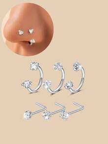 6/2 件马蹄形鼻环配 L 型鼻钉，不锈钢粉色彩虹 CZ 鼻环，银金内螺纹马蹄形鼻环，女士唇眉螺旋耳洞饰品，四季佩戴，礼物 - 彩色 - 查看 16