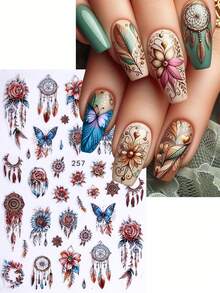 2/6 件 3D 波西米亚风格指甲贴纸，神秘哥特式曼陀罗花卉印花贴花雕刻美甲装饰贴片，美甲配件工具，美甲用品 - 彩色 - 查看 3
