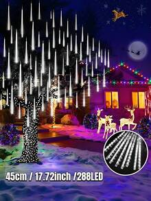 1pc Solar Meteor Shower Light 8-Tube IP65 Waterproof, Suitable For Garden, Courtyard, Trees, Eaves, Festivals, Parties, Outdoor Streets, Fences, New Year, Christmas, Halloween Decoration, Outdoor Fairy Garden Light-30/45CM - White - View 11