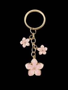 HAILIAN 1pc Alloy Metal Cherry Blossom Shape Keychain Lightweight Fluttering Cherry Blossom With ID Tag, Suitable For Bag Charm, Car Keys, Couple Birthday Festival Gift - 粉色 - 查看 9